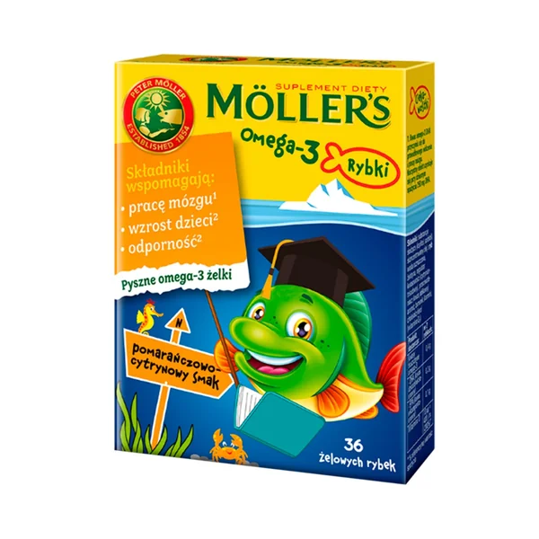 Möller’s Omega-3 Rybki – fruchtige Gummibärchen mit DHA und Vitamin D3 für Kinder, 36 Stück