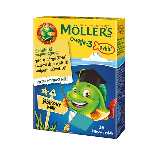 Möller’s Omega-3 Fischgummis für Kinder mit DHA und Vitamin D, in einer Packung von 36 Gummis, leckerer Geschmack, fördert das Gehirn und die Sehkraft
