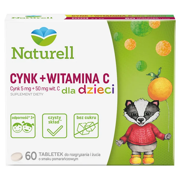 Naturell Zink + Vitamin C für Kinder – Immunsystem stärkendes Nahrungsergänzungsmittel in Kautablettenform mit Orangengeschmack