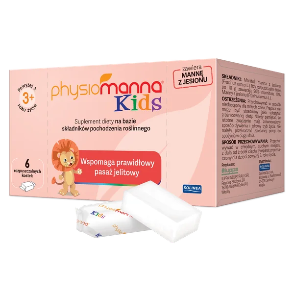 Physiomanna Kids lösliche Würfel für Kinder zur Unterstützung der Darmtätigkeit und Förderung der regelmäßigen Darmentleerung