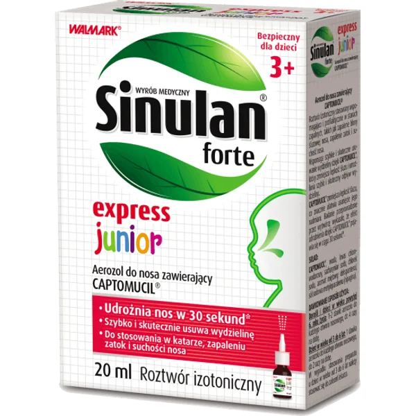Sinulan Express Forte Junior Nasenspray für Kinder ab 3 Jahren zur Behandlung von Schnupfen und trockener Nase. Erleichtert das Atmen und unterstützt die Heilung