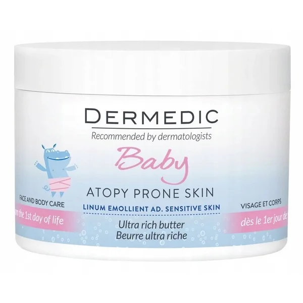 Dermedic Linum Baby rückfettende Körperbutter 225g für trockene, atopische Babyhaut – intensive Pflege ab Geburt