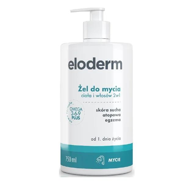 Eloderm 2in1 Dusch- und Haarwaschgel 750 ml Flasche für empfindliche und trockene Haut bei Babys und Erwachsenen