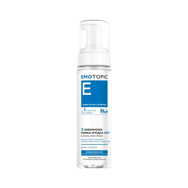 Emotopic MED+ 3-in-1 Reinigungsschaum 200 ml – sanfter Reinigungsschaum für Gesicht, Körper und Haare