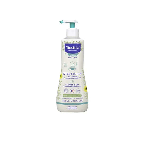 Mustela Stelatopia Waschgel 500 ml – sanftes Reinigungsgel für empfindliche und atopische Babyhaut