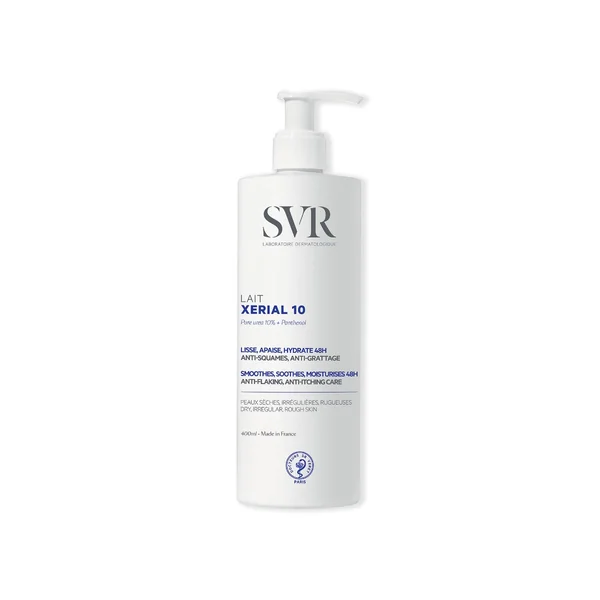 SVR Xerial 10 Lait – Körpermilch mit 10 % Urea für sehr trockene und schuppige Haut, intensive Feuchtigkeitspflege, 400 ml Flasche