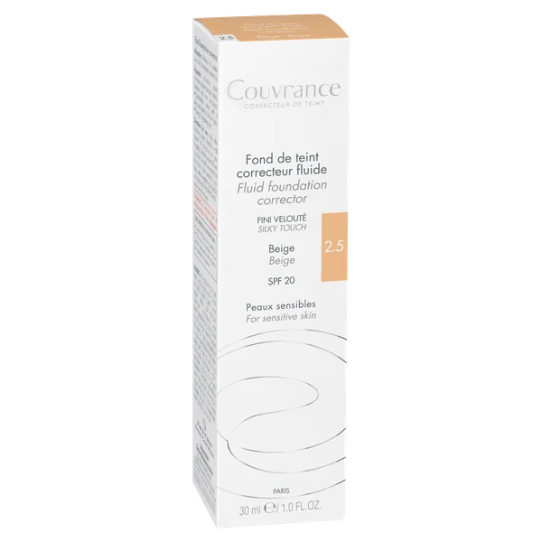 Avène Couvrance korrigierendes Fluid SPF 20, Beige, 30 ml Tube, photokorrigierende Foundation für empfindliche Haut