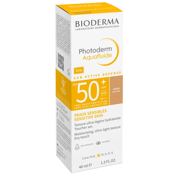 BIODERMA Photoderm Aquafluide dunkles Gesichtsfluid 40 ml mit SPF 50+ für empfindliche Haut, feuchtigkeitsspendend und mattierend