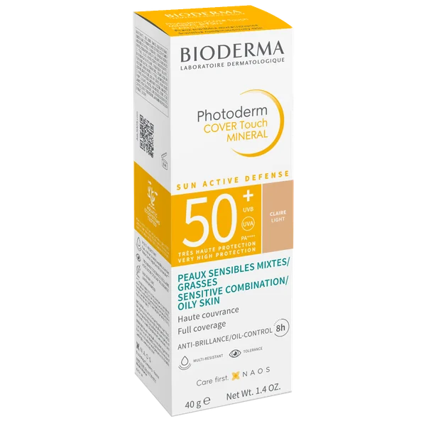 BIODERMA Photoderm Cover Touch Mineral SPF 50+ hell 40 ml – getöntes Mineral-Make-up mit hohem UV-Schutz für empfindliche Haut