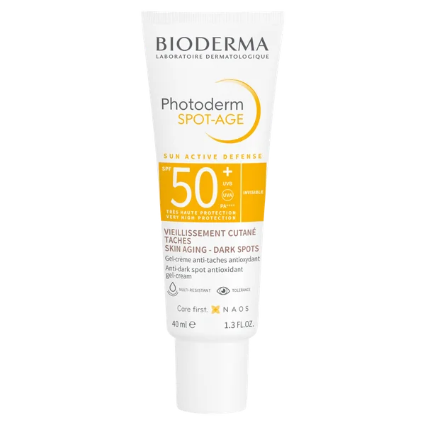 Bioderma Photoderm SPOT-AGE SPF 50+ – Sonnenschutzcreme gegen Hautalterung und Pigmentflecken, schützt vor UV-Strahlung und Infrarotstrahlung.
