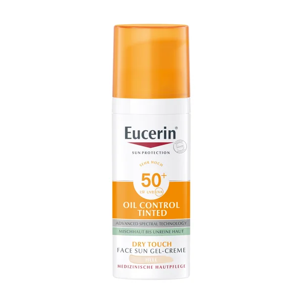 Eucerin Sun Oil Control Dry Touch getöntes Schutz-Gel-Creme SPF 50+ für fettige und zu Akne neigende Haut, 50 ml