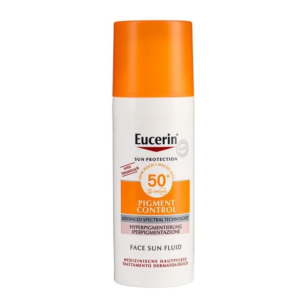 Eucerin Sun Pigment Control SPF 50+ Fluid für das Gesicht, schützt vor Sonnenstrahlen und reduziert Pigmentflecken. Geeignet für empfindliche Haut.