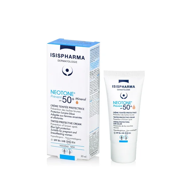 Isispharma Neotone Prevent SPF 50+ getönte Schutzcreme Medium, 30 ml, mineralischer Sonnenschutz gegen Pigmentflecken