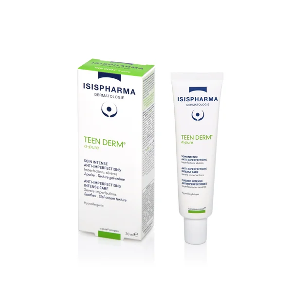 Isispharma Teen Derm Alpha-Pure Creme 30 ml gegen Akne und Entzündungen, reguliert Sebum und schützt empfindliche Haut vor neuen Unreinheiten