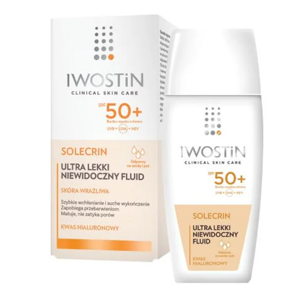 Iwostin Solecrin Ultra leichter Fluid LSF 50+ für empfindliche Haut, Sonnenschutz gegen UVA, UVB und blaues Licht, 40 ml
