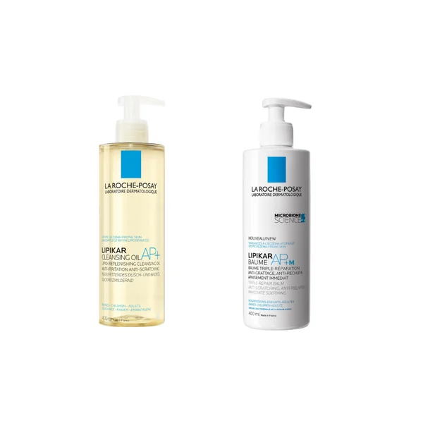 La Roche-Posay Lipikar Reinigungsöl 400 ml und AP+M Balsam 400 ml Set für trockene und atopische Haut