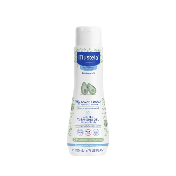 Mustela Bebe Waschgels für Babys, sanfte Hautpflege mit Avocado Perseose, feuchtigkeitsspendend und beruhigend.