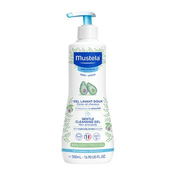 Mustela Bebe Waschgels für Babys, sanfte Hautpflege mit Avocado Perseose, feuchtigkeitsspendend und beruhigend.
