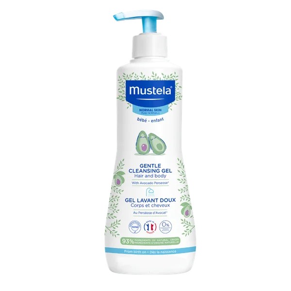 Mustela Bebe Waschgels für Babys, sanfte Hautpflege mit Avocado Perseose, feuchtigkeitsspendend und beruhigend.