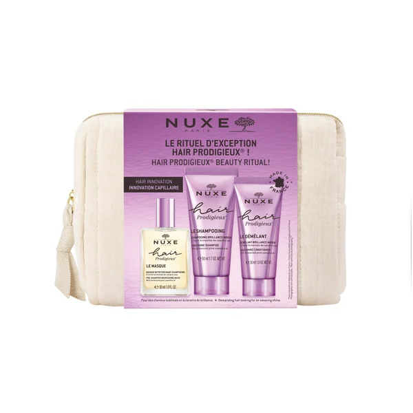 NUXE Hair Prodigieux Set mit Maske, Shampoo, Conditioner und Kosmetiktasche für intensive Haarpflege