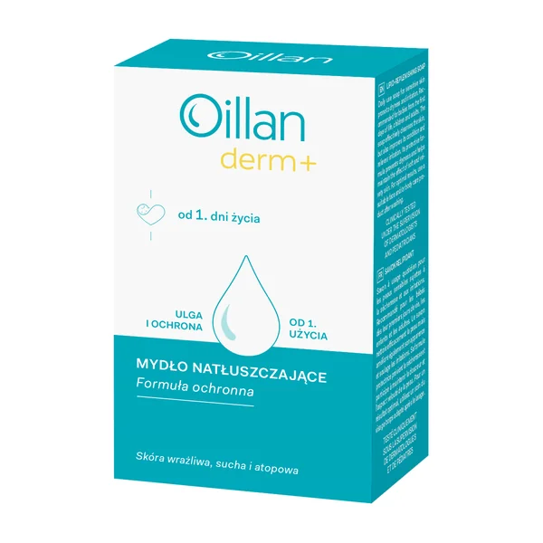 Oillan Derm+ rückfettende Seife 100 g – pflegend, schützt empfindliche und trockene Haut von Babys und Erwachsenen vor Austrocknung