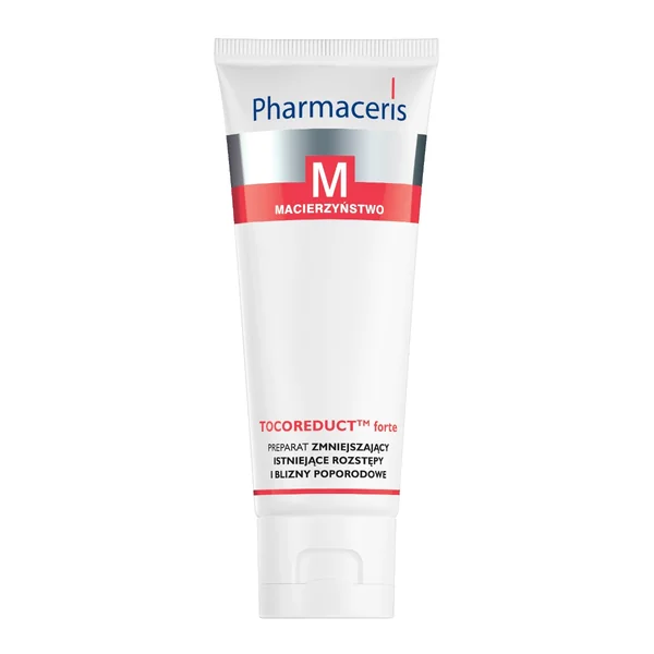 Pharmaceris M Tocoreduct Forte, Creme zur Reduzierung von Dehnungsstreifen und Narben, enthält Repair-Peptide und Sheabutter für straffe, regenerierte Haut.