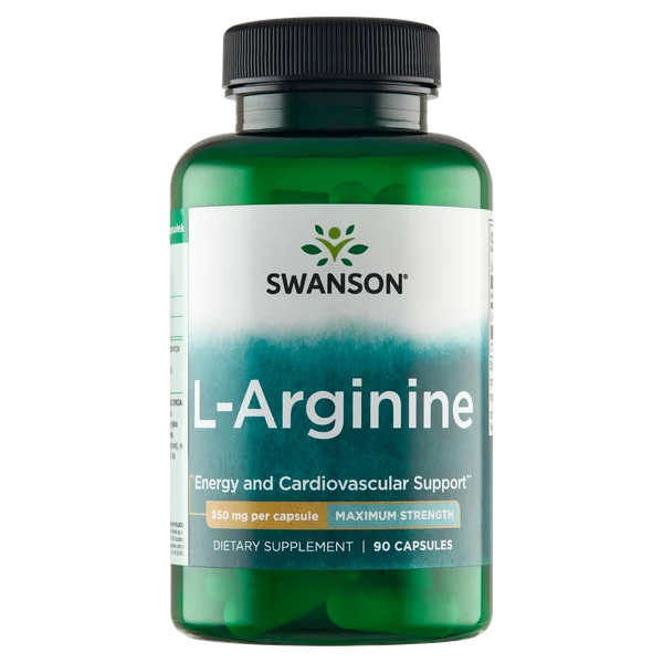 Swanson L-Arginin Forte 850 mg, 90 Kapseln, Nahrungsergänzung zur Unterstützung von Herz, Muskeln und Durchblutung