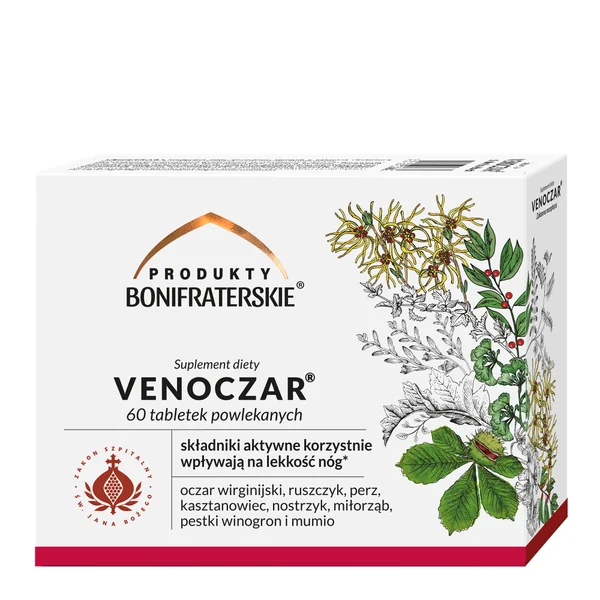 Venoczar Nahrungsergänzungsmittel, 60 Tabletten, mit 9 Pflanzenextrakten zur Unterstützung der venösen Durchblutung, Gefäßwände und antioxidativen Schutz.