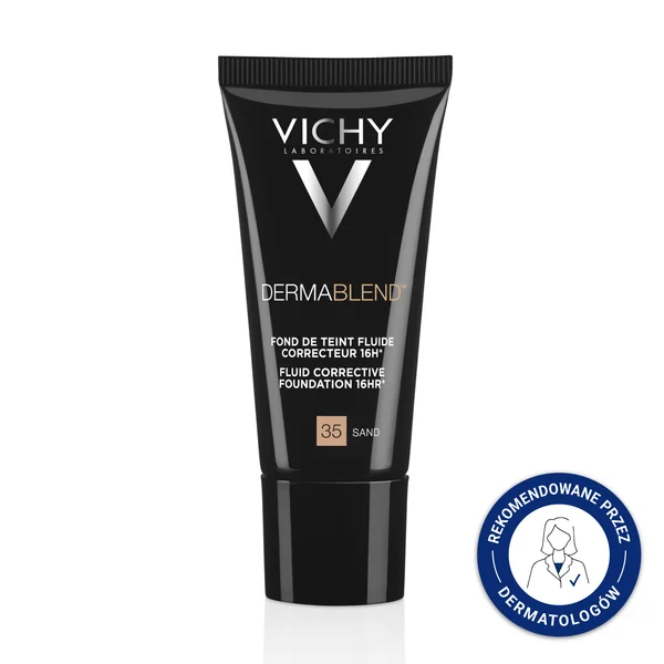 Vichy Dermablend Fluid 35 Sand 30 ml – langanhaltendes korrigierendes Make-up, kaschiert Hautunreinheiten, spendet Feuchtigkeit.