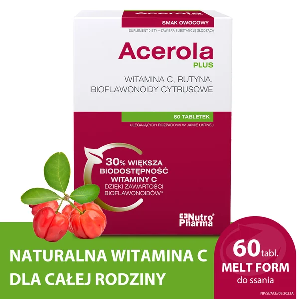 Acerola Plus Lutschtabletten 60 Stück – Vitamin C und Bioflavonoide, Orangengeschmack, unterstützt das Immunsystem und antioxidative Abwehr