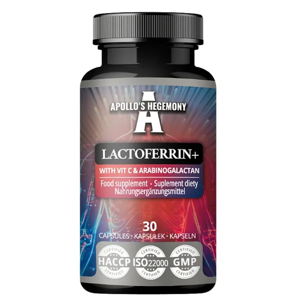 Apollo's Hegemony Lactoferrin+ 30 Kapseln – Nahrungsergänzung mit VLF-1 Lactoferrin, Vitamin C und Arabinogalaktan zur Unterstützung von Immunsystem und Darmgesundheit