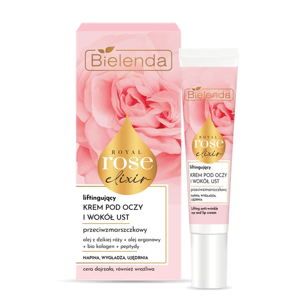Bielenda Royal Rose Elixir Liftingcreme 15 ml für Augen und Lippen, Anti-Falten-Pflege für reife, trockene Haut