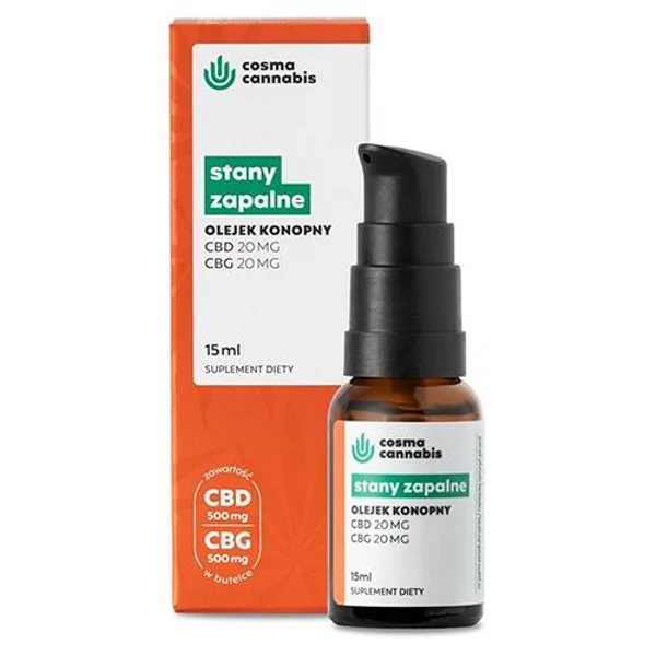 Flasche Cosma Cannabis Entzündungen 15 ml mit CBD- und CBG-Öl