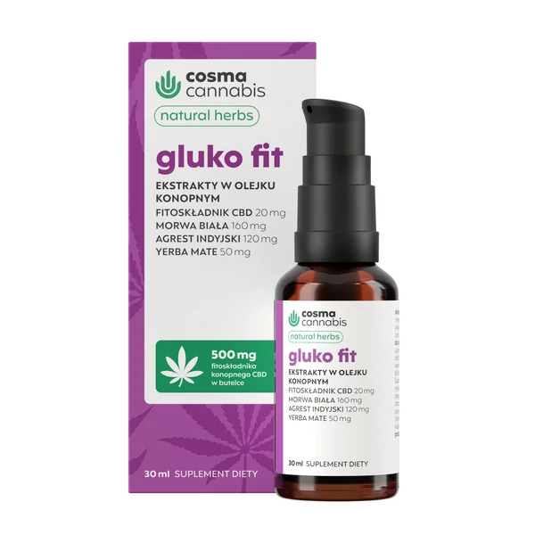 Cosma Cannabis Gluko Fit 30 ml Tropfen – Hanföl mit Maulbeerblättern, Amla, Yerba Mate, CBD & Rosmarin zur Unterstützung des Blutzuckerspiegels