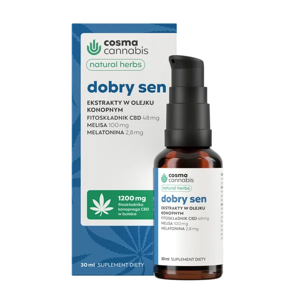 Cosma Cannabis Guter Schlaf 30 ml – Tropfen mit Hanföl, Melisse, CBD, Rosmarin und Melatonin zur Unterstützung von Entspannung und schnellem Einschlafen