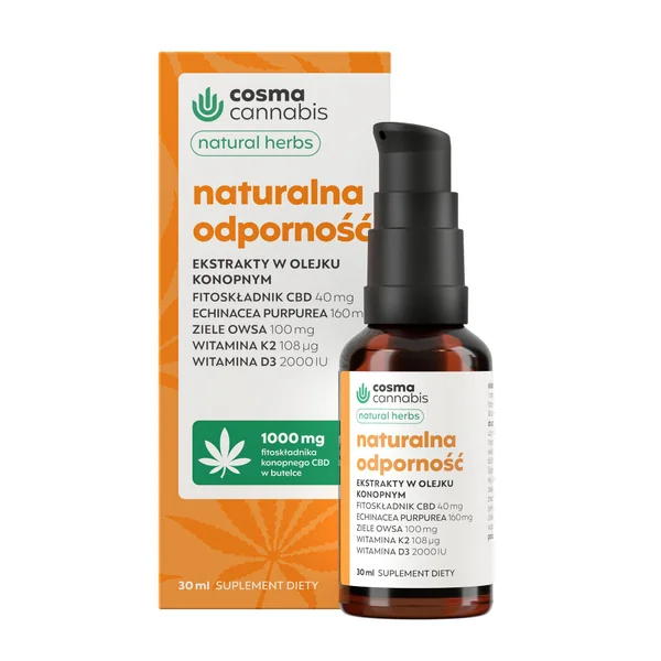 Cosma Cannabis Naturkräuter 30 ml Tropfen – Hanföl mit Echinacea, Hafer, CBD, Rosmarin, Vitamin K2 & D3 zur Unterstützung der Immunabwehr
