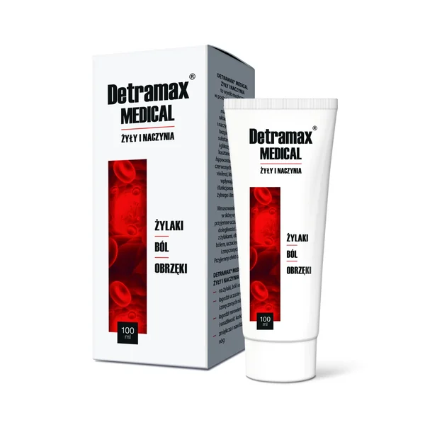 Detramax Medical Venen- und Gefäßgel 100 ml zur Linderung müder, geschwollener Beine, Verbesserung der Mikrozirkulation und Hautpflege