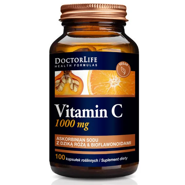 Doctor Life Vitamin C mit Hagebutte und Bioflavonoiden, 100 Kapseln – Nahrungsergänzung mit gepuffertem Vitamin C zur Unterstützung des Immunsystems