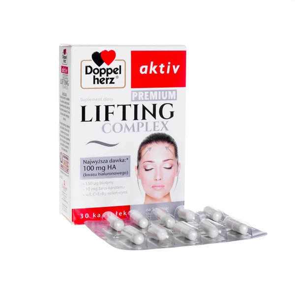 Doppelherz Aktiv Lifting Complex Premium, 100 mg HA, 30 Kapseln – Supplement mit Hyaluronsäure, Vitamin C, E, Biotin und Zink zur Unterstützung der Hautpflege
