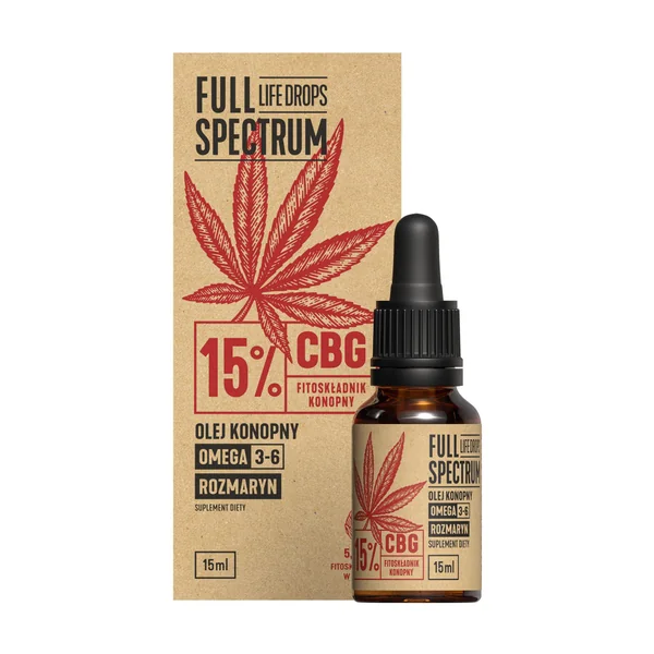 Full Spectrum Life Drops 15 % CBG Hanföl, 15 ml – Öl mit Omega-3, Omega-6, natürlichen Hanf-Phytochemikalien und Rosmarinextrakt