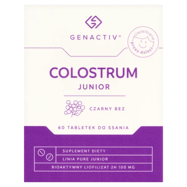 Genactiv Colostrum Junior Lutschtabletten 60 Stück – Nahrungsergänzung mit Rinderkolostrum, schwarzem Holunder und Vitamin C