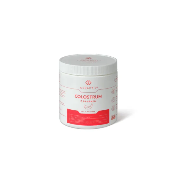 Genactiv Colostrum Pulver mit Banane – lyophilisiertes Kuhkolostrum zur Nahrungsergänzung und Unterstützung des Immunsystems.