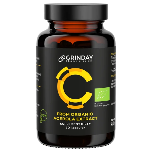 Grinday C Bio-Acerola 60 Kapseln – veganes Nahrungsergänzungsmittel mit Vitamin C zur Unterstützung der Immunabwehr