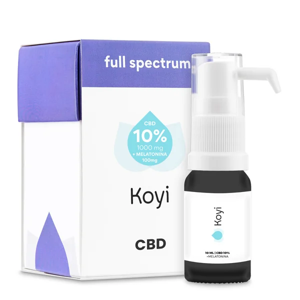 Koyi CBD Hanföl 10% + Melatonin – 10-ml-Flasche mit 1000 mg CBD und 100 mg Melatonin, Full-Spectrum-Hanföl zur Förderung von Schlaf und Wohlbefinden.