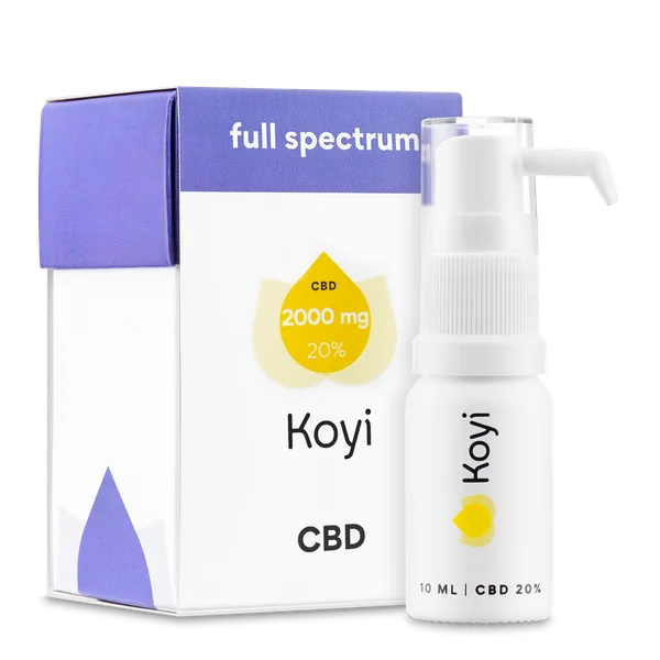 Koyi CBD Hanföl 20% – 10 ml Flasche mit 2000 mg CBD, Full-Spectrum-Hanföl, reich an Terpenen, Vitaminen A, B, C, D, E und Omega-3-6-9-Fettsäuren.