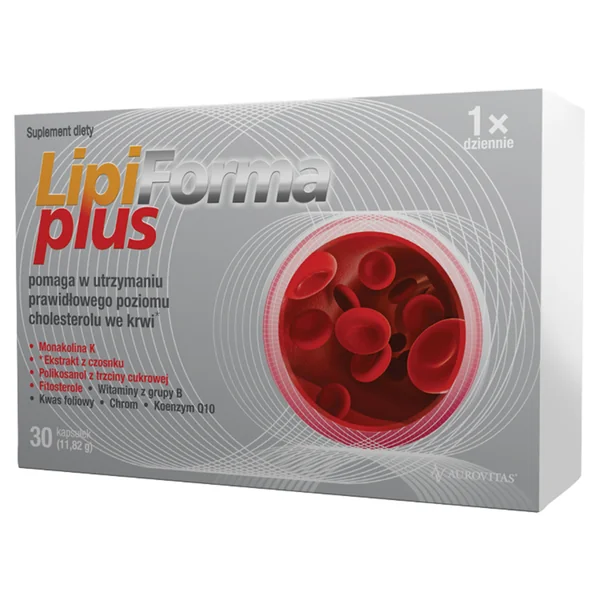LipiForma Plus, 30 Kapseln – Nahrungsergänzung mit Monacolin K, Knoblauch, Coenzym Q10, B-Vitaminen und Phytosterolen für normalen Cholesterinspiegel