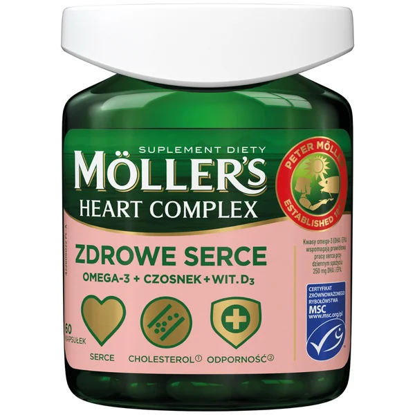 Moller's Complex Heart 60 Kapseln – Omega-3 Kapseln mit DHA, EPA, ALA, Knoblauch und Vitamin D für Herz-Kreislauf-Unterstützung
