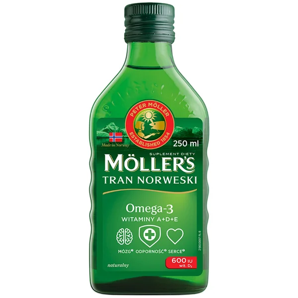 Moller's Norwegischer Lebertran 250 ml – natürliches Fischöl mit Omega-3, Vitamin A, D und E für Immunsystem, Herz und Gehirnfunktion