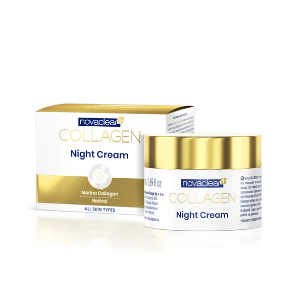 Novaclear Collagen Nachtcreme 50 ml – straffende und glättende Anti-Aging Pflege mit Meer-Kollagen, Gold und Kaviar