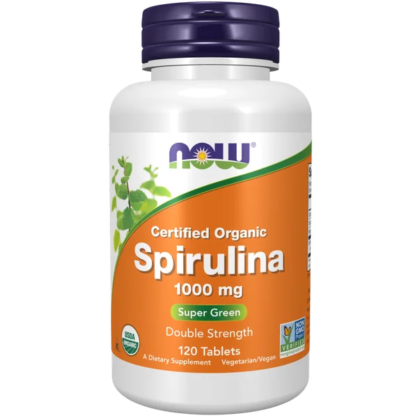 Now Foods Bio-Spirulina 1000 mg, 120 Tabletten – reines Nahrungsergänzungsmittel mit Eiweiß, Beta-Carotin und Vitamin B12